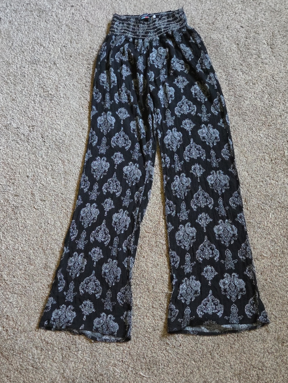 Boom Boom Jeans Black Pants with White Damask Print